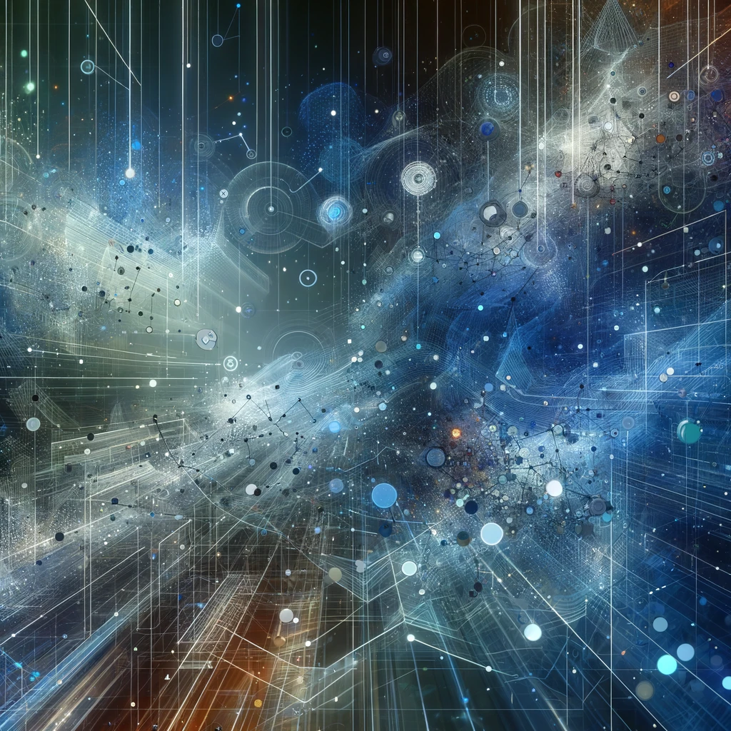 Abstract depiction of digital networks and data streams, illustrating the complex flow of information in cyberspace and representing the way QAnon acts.