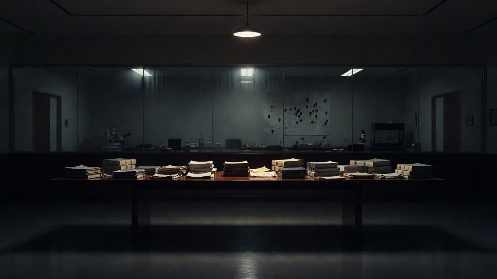 Empty conference chamber symbolizing the missing BWC inspectorate — ConspiracyRealist.com