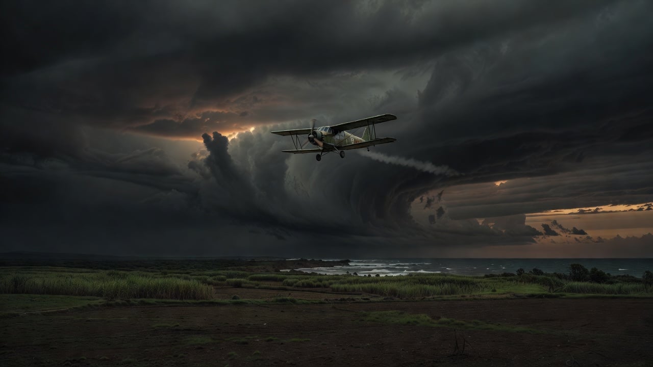 Agricultural aircraft over dark Cuban coastline for Cuba 1997 BWC complaint — ConspiracyRealist.com