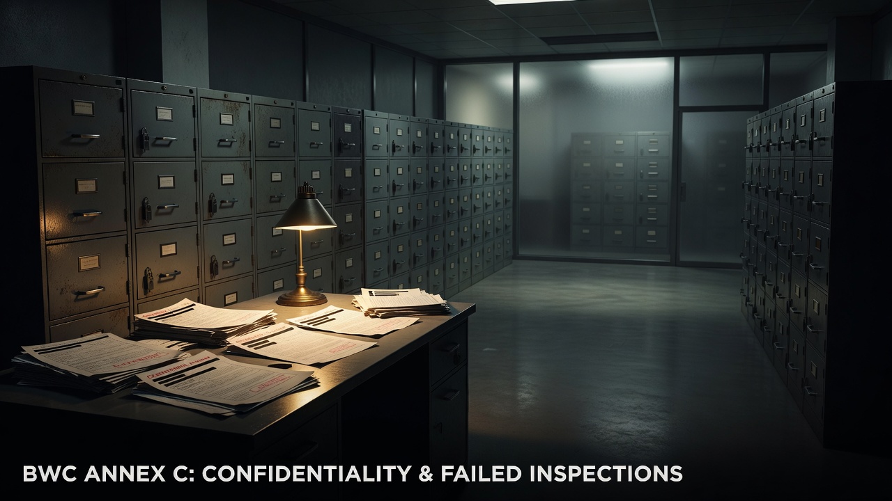 Secure Geneva records room evoking BWC Annex C secrecy rules — ConspiracyRealist.com