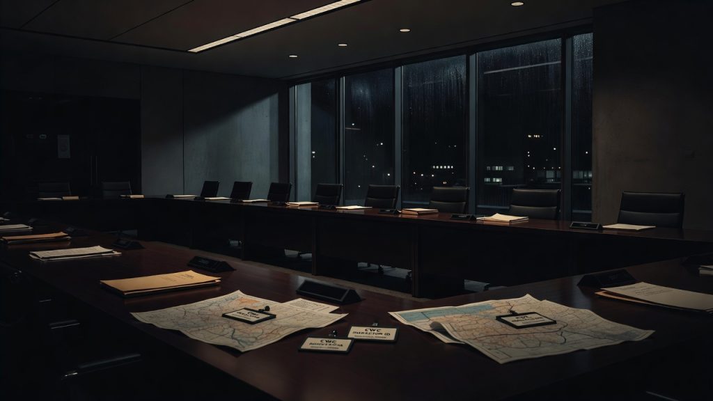 Empty treaty chamber evoking why CWC challenge inspections never happen — ConspiracyRealist.com