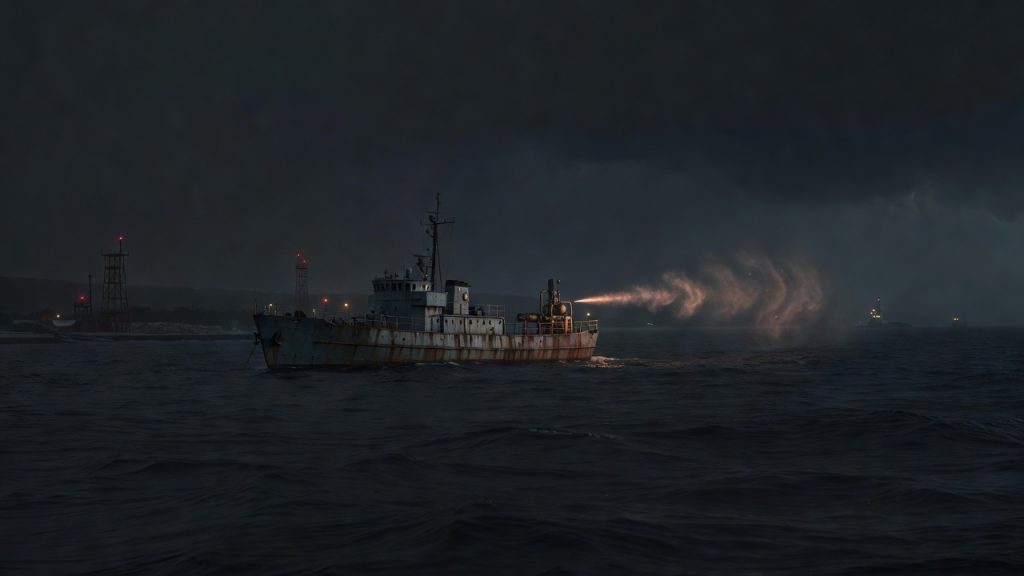 Cold War minesweeper releasing a tracer cloud during Operation Dew — ConspiracyRealist.com