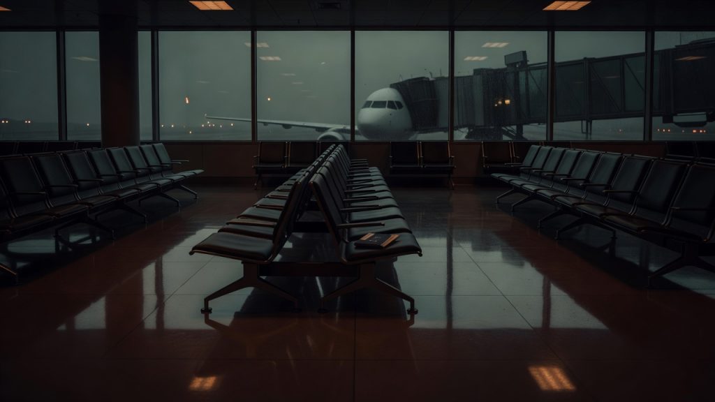 Empty international departure gate symbolizing the 2007 EU-US PNR Agreement — ConspiracyRealist.com
