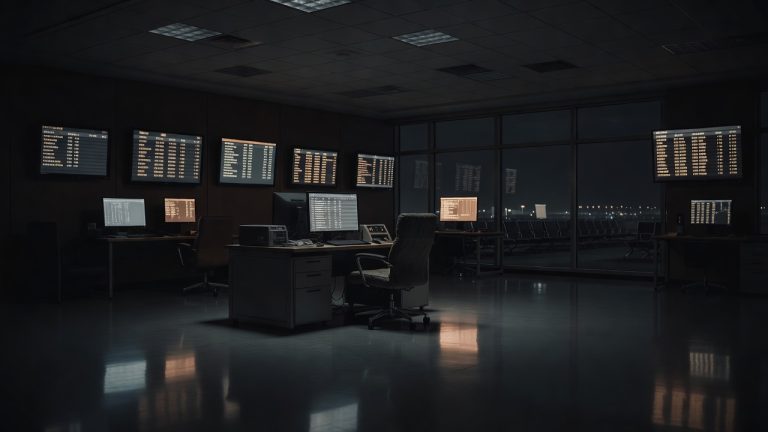 Dark airport operations room symbolizing the 2018 PNR deletion test — ConspiracyRealist.com