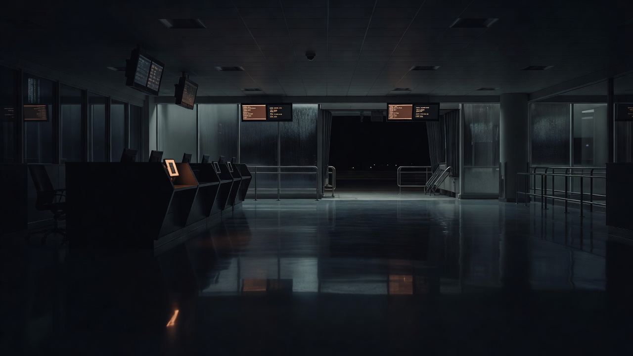 Empty international departure gate representing APIS Pre-Departure watchlist screening — ConspiracyRealist.com