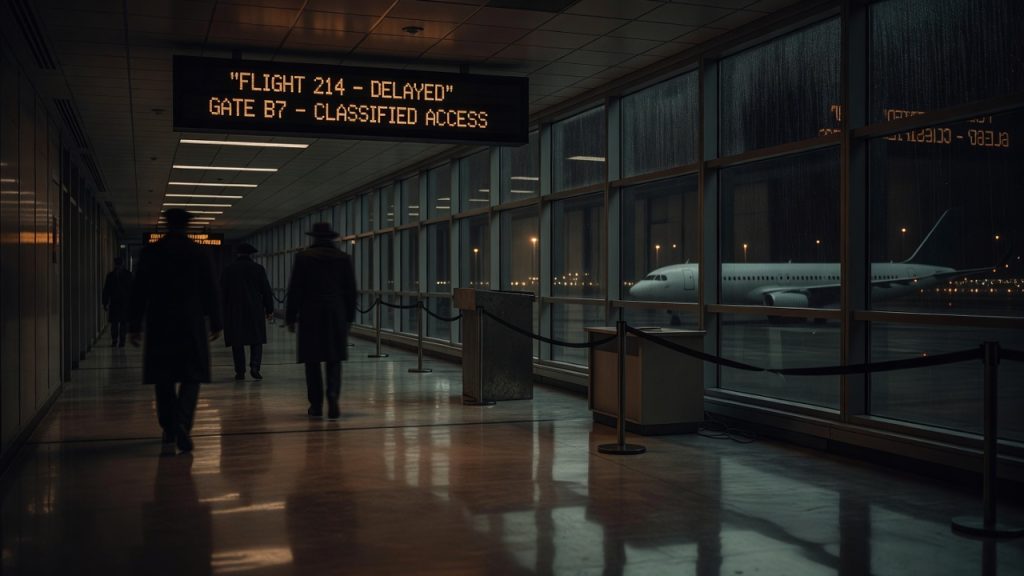 Dark airport gate scene representing the Joint Security Program — ConspiracyRealist.com