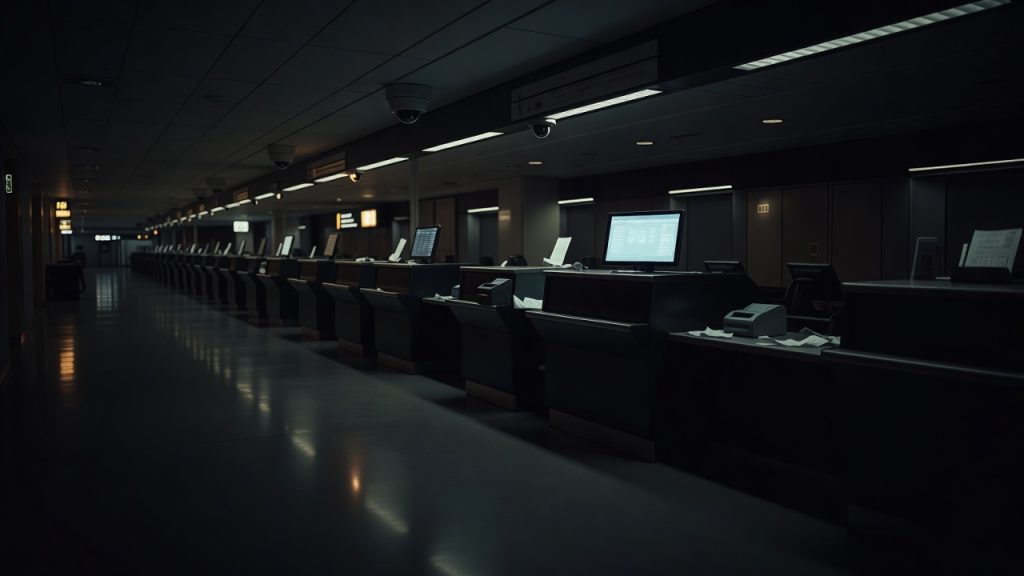 Dark airport operations scene symbolizing PNR sensitive data — ConspiracyRealist.com