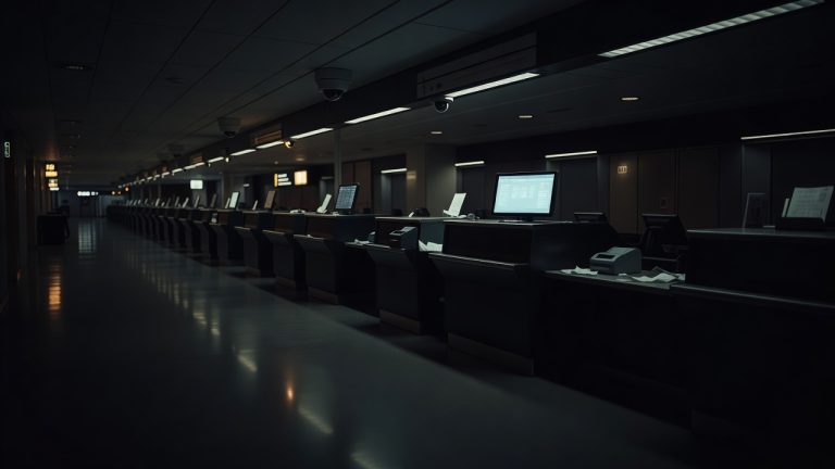Dark airport operations scene symbolizing PNR sensitive data — ConspiracyRealist.com