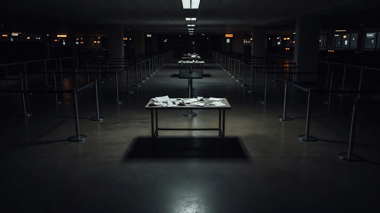 Empty airport screening lane symbolizing the Quiet Skies cleared list — ConspiracyRealist.com