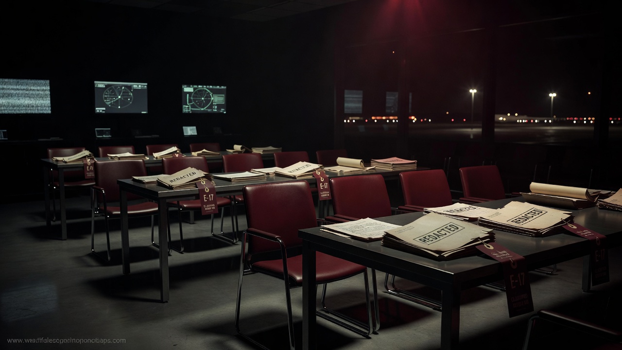 Dark faceless airport and intelligence scene with redacted dossiers, maroon evidence tags, surveillance glow, and ominous crimson lighting symbolizing the reporting stigma conspiracy — ConspiracyRealist.com